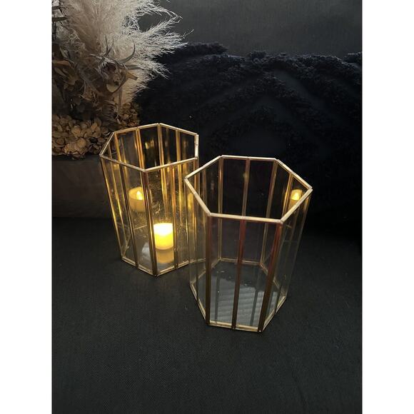 Modern Geometric Gold and Glass Candleholder for Wedding Centerpiece - Picture 1 of 4